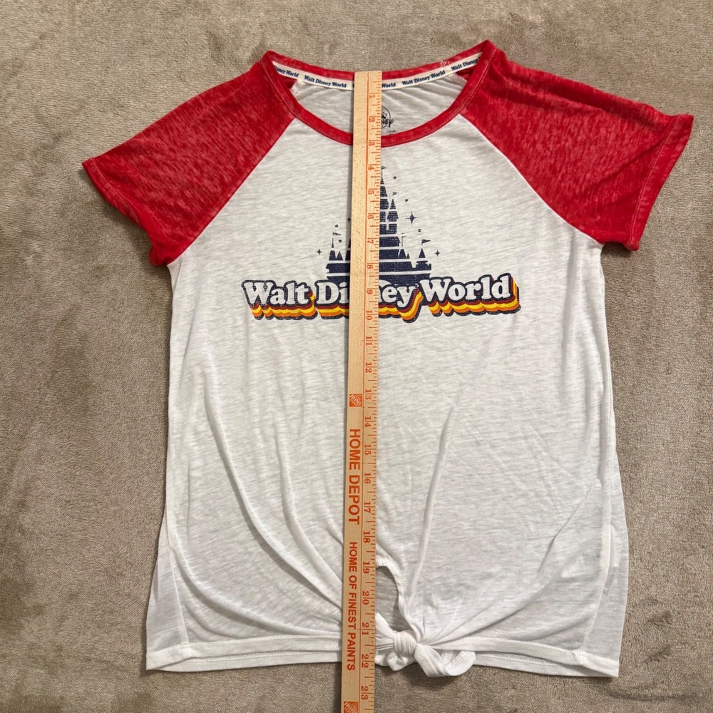 Disney Parks Walt Disney World Raglan Tie Front T-Shirt Red White Small - Picture 4 of 12